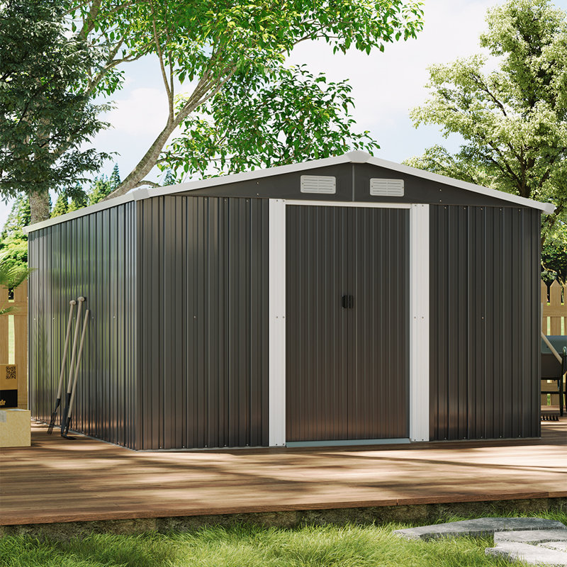 Metal Tool Shed with Pitched Roof – Charcoal Black