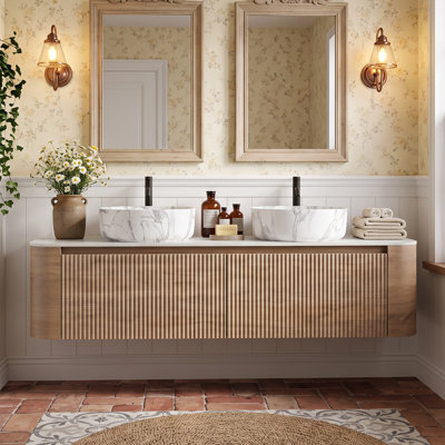 60" Wall Mounted Single Sink Bathroom Vanity with Engineered Marble  Top