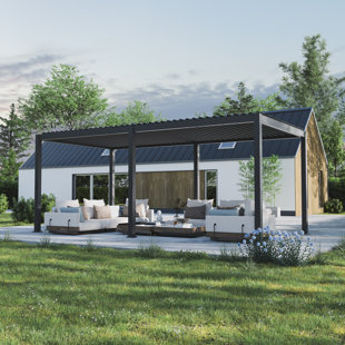 Pergola d'extérieur en aluminium de style moderne avec persiennes réglables et système de drainage d'eau dissimulé pour la cour, le jardin et la pelouse
