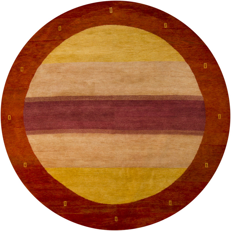 Tapis brun clair / orange en laine noué à la main Marisia, Rond 7 pi 9 po