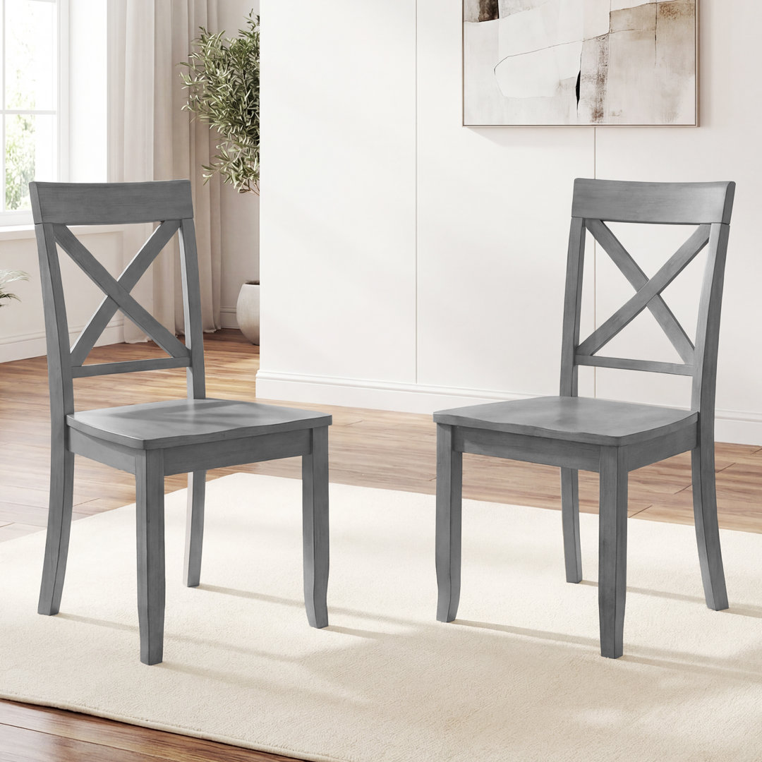 Bronxton 17" Wide Walnut Wood Country Farmhouse Cross Back Dining Chairs (Set of 2) Gracie Oaks