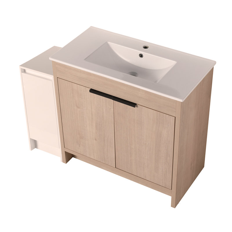 Meuble-lavabo autoportant de 48 po avec lavabo en céramique et armoires de rangement, porte à fermeture douce