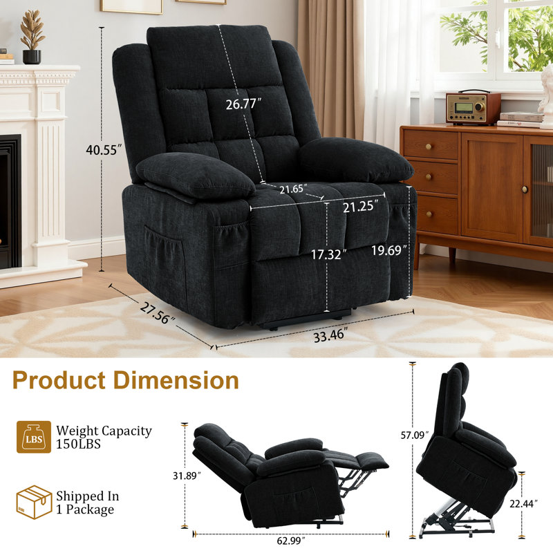 KORSER Power Lift Recliner Chairs, Recliner With Heat And Massage, Electric Recliner Chair For Elderly With Side Pockets