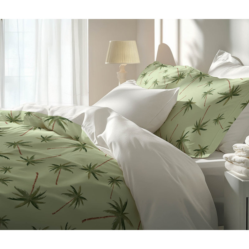 Summer Palms 3- Piece Decorative Lightweight Comforter Set, King Comforter + 2 King Pillowcases, Lime