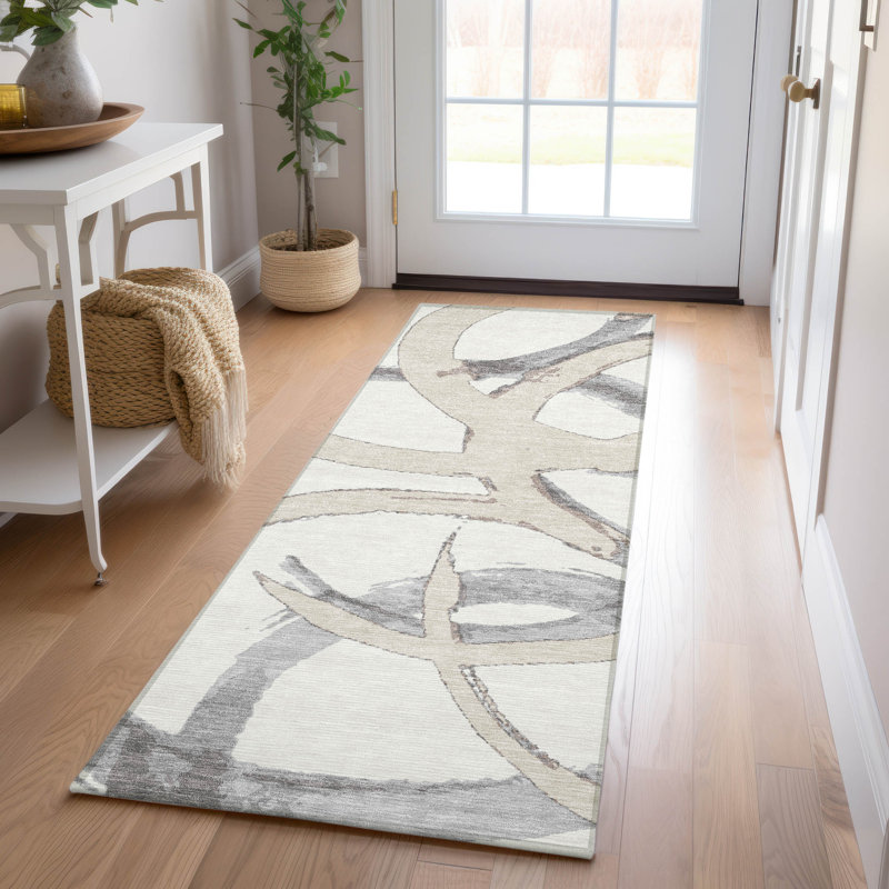 Machine Washable Indoor/Outdoor Chayden ACN1022 Beige Rug, Runner 2'3" x 7'6"