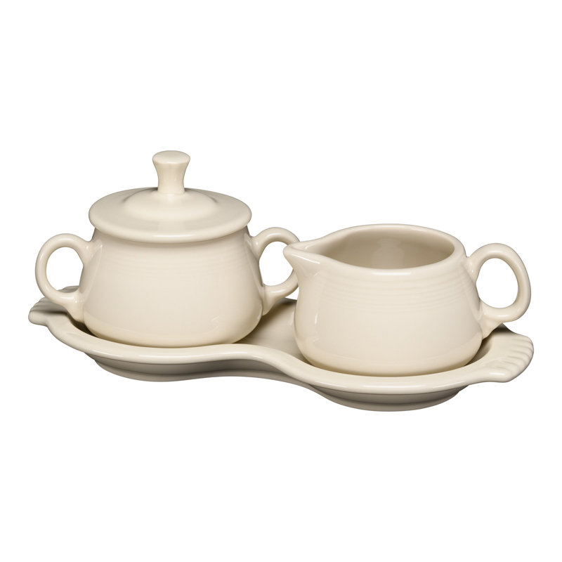 Ensemble de sucrier et bac à crème 4 pièces avec plateau Fiesta, Blanc