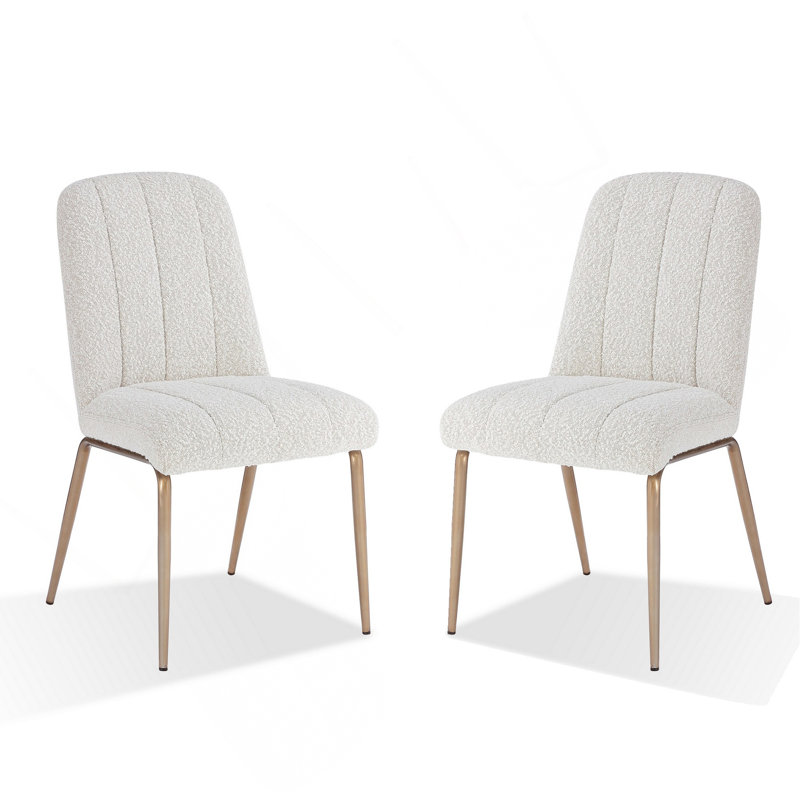 Ensemble de 2 chaises de salle à manger Rise 19 pouces, revêtement Soft Boucle, blanc, bronze
