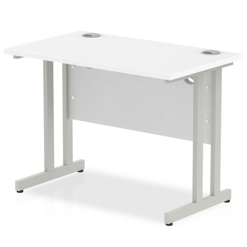 Ladajah Metal Base Computer Desk, 73cm H x 100cm W x 60cm D, Silver, White