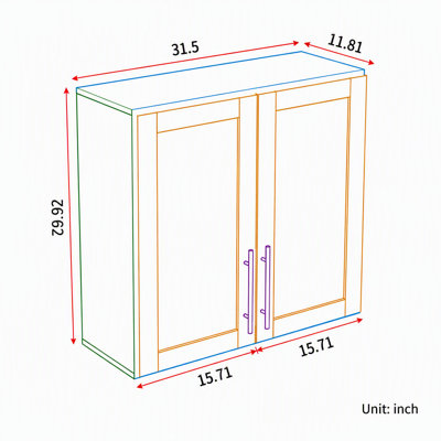 Armoire de rangement murale empilable en noyer, 30 cm P x 80 cm L x 76 cm H