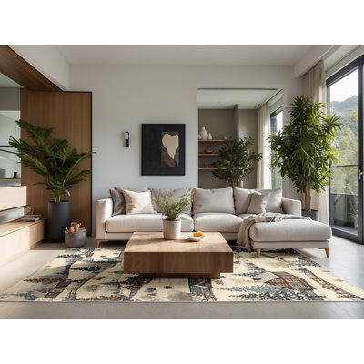 Tapis beige moelleux et moelleux à motif abstrait moderne et contemporain de Noël Ferrier