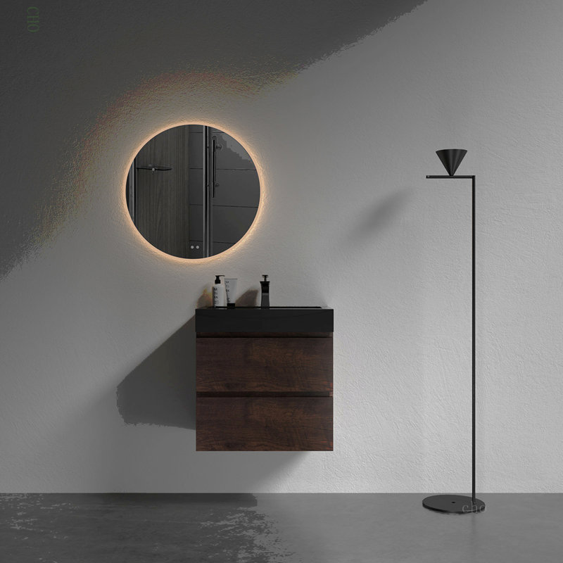 Lavabo intégré en quartz d'ingénierie sans drain ni robinet, couleur noir mat, 24"