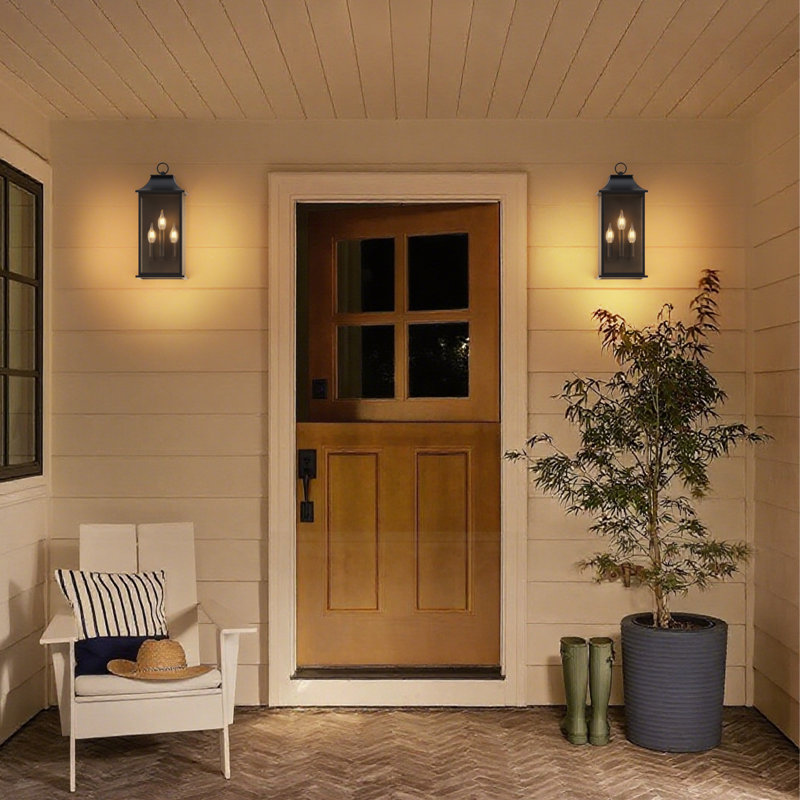 Wilcher 3-Light Dusk-to-Dawn Outdoor Wall Lantern, 25" H x 10" W x 8" D, Matte Black