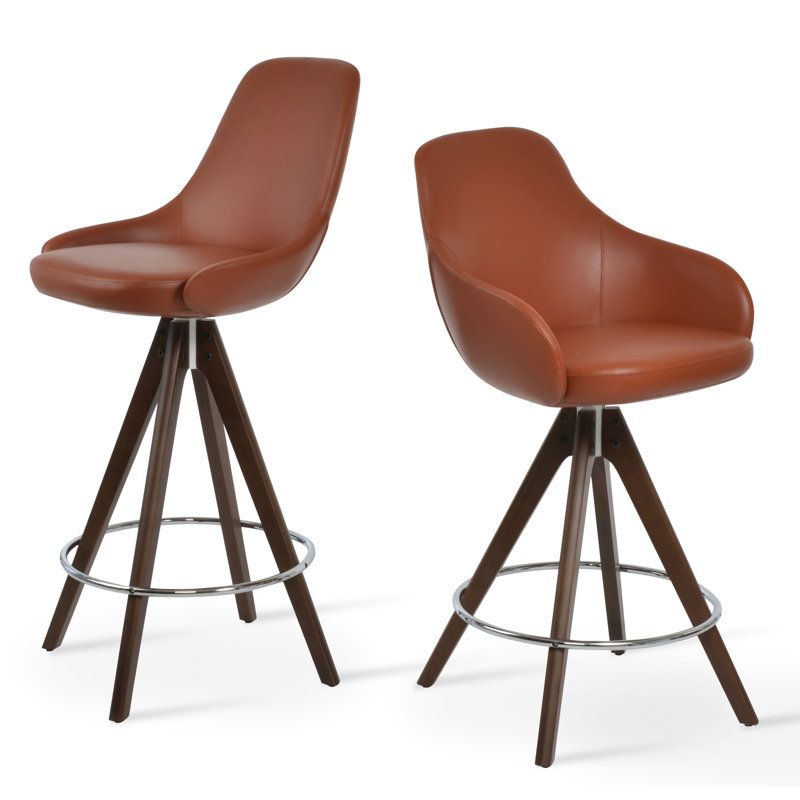 Tabouret de bar et de comptoir Gazel, Noyer, Tabouret de comptoir (hauteur d'assise de 25,5 po), Nubuck cognac