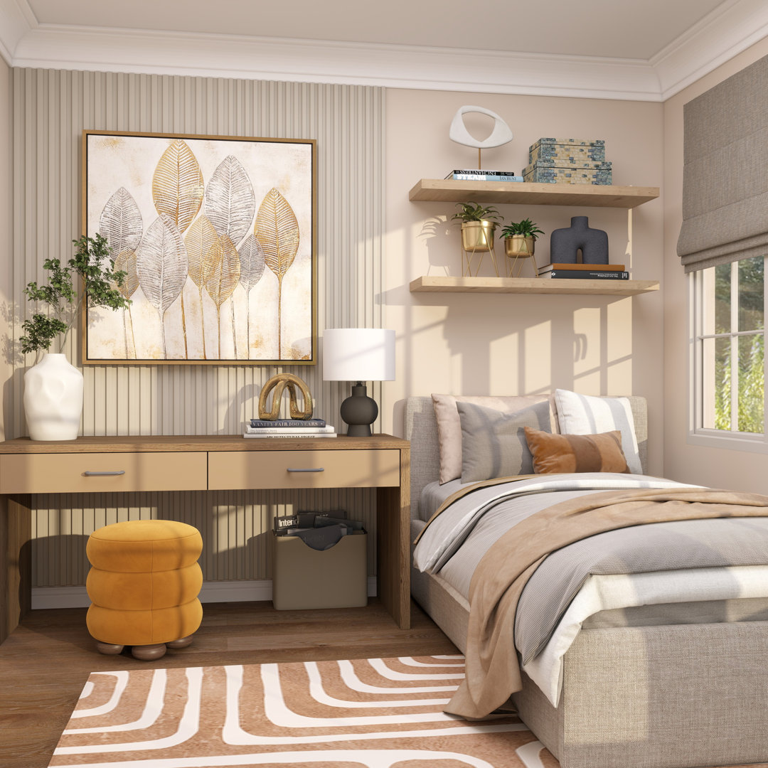 Canvas Leaf Living Room Framed Wall Art with Silver Accents and Gold Frame CosmoLiving by Cosmopolitan 