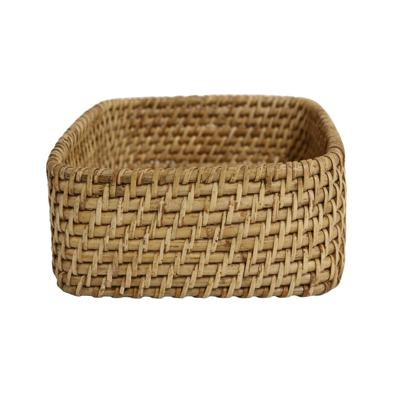 Home&Manor 12" Rattan Copper Bordered Deep Basket, 3.5" H x 14" W x 14" D