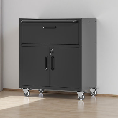 Sturdy And Durable Metal Tool Cabinet For Garage With Wheels - Mobile Heavy-Duty Storage Cabinet With 1 Drawer And 2 Locking Doors, Rolling Tool Storage Cabinet