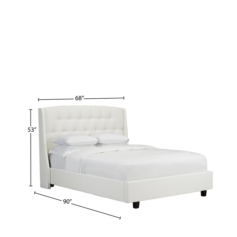 Lit plateforme en tissu d’ameublement Stoneking, Grand, Cuir - Blanc