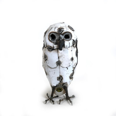 Recycled Metal Snowy White Owl - Medium