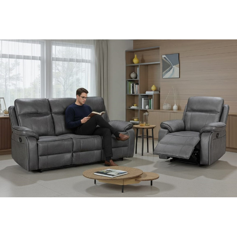 Faux Leather Reclining Sofa, 3