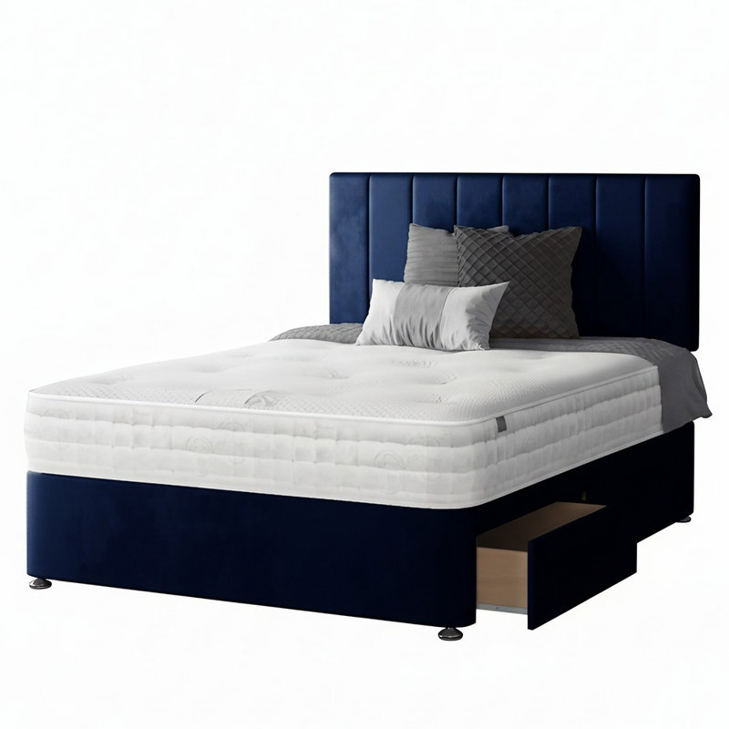 Ohioville Divan Bed Base, Royal Blue, Super King (6'), 2 Foot-end Drawers