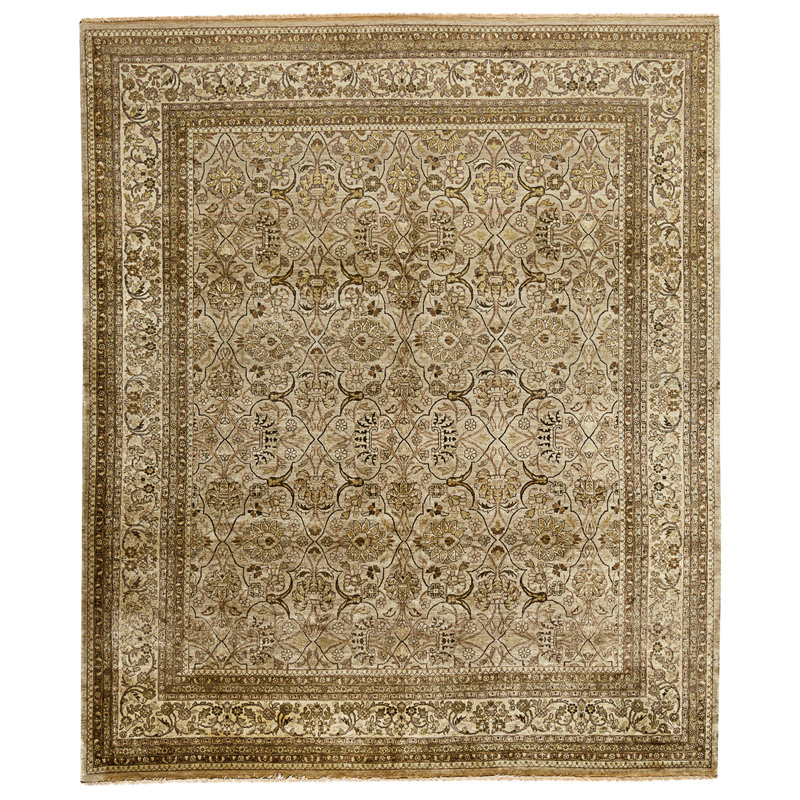 Tapis beige et doré de haute qualité noué à la main