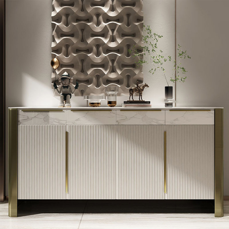 Armoire de comptoir en granite de style simple, Cream/Grayish White/Gold