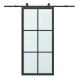 Sliding Metal Frame Glass Barn Door With Handle And Installation Hardware Kit