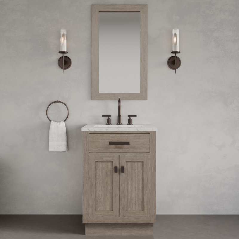 Meuble-lavabo de comptoir en marbre 24 po avec robinet Chestnut, Chêne gris / bronze huilé, Oui