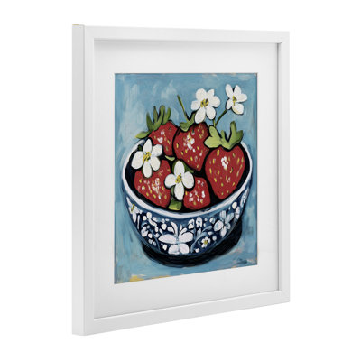 Fraises dans un bol, reproduction encadrée sous verre, conception de Gina Kelly