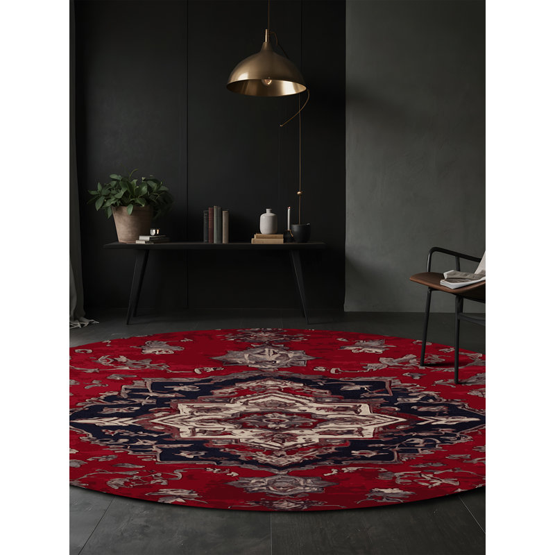 Tapis rouge lavable à la machine, Rond 8 pi