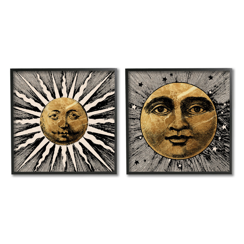 Boho Sun & Moon - ensemble de 2 reproductions de photos sur toile, Giclée encadrée noir minuit, H 12 po x l 24 po x P 1,5 po