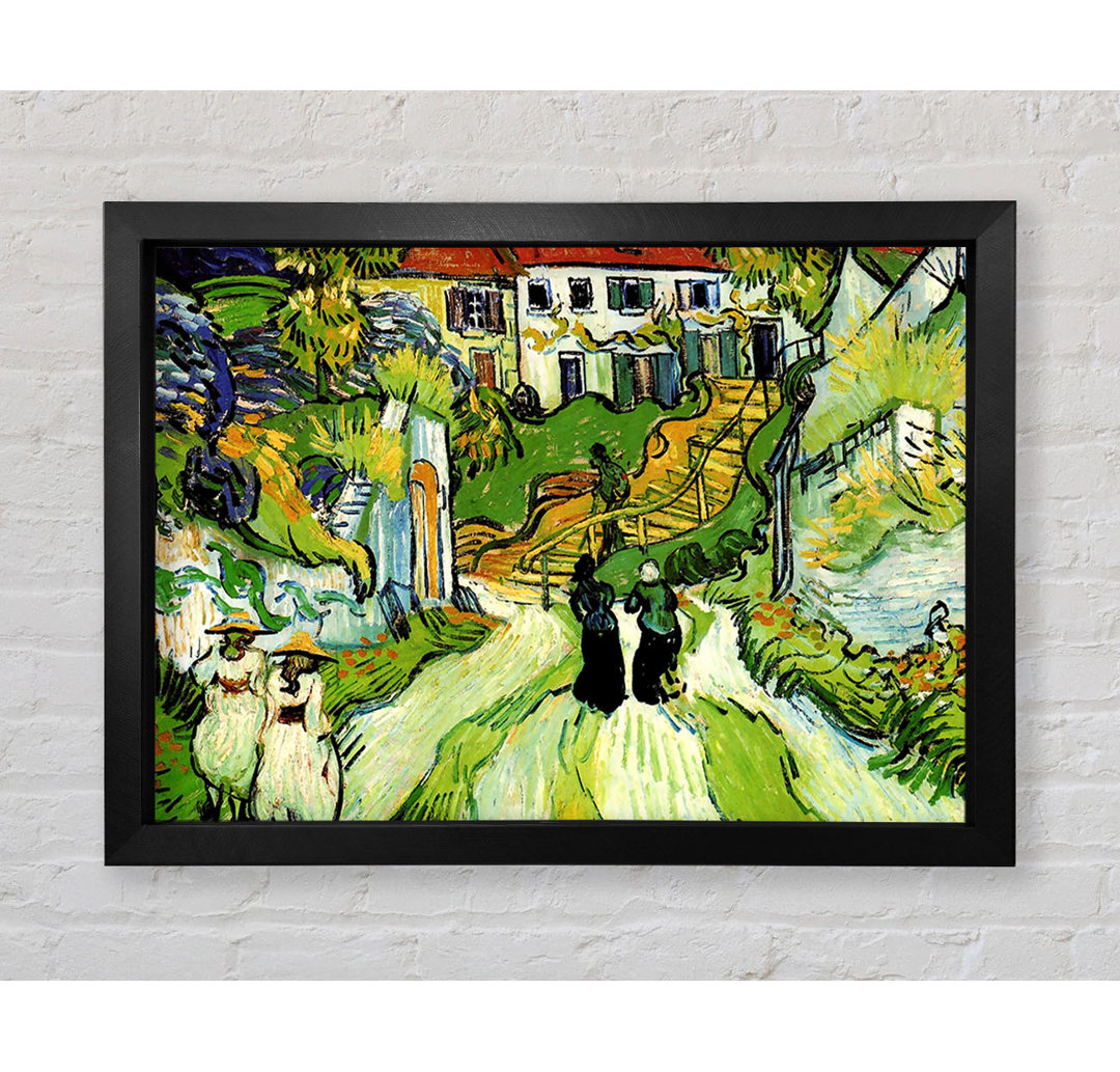 Dorfstraße und Treppe in Auvers mit Figuren von Vincent Van Gogh - Einzelne Bilderrahmen Kunstdrucke