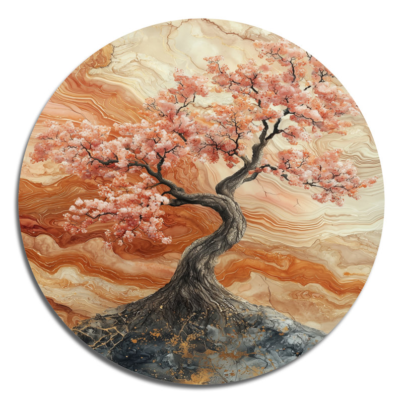 Julianno - art mural rond en cerisier en fleurs, H 16 po x l 16 po