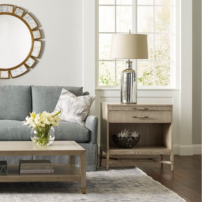 Ashwood Rectangular Iris End Table with Shelf and Drawer
