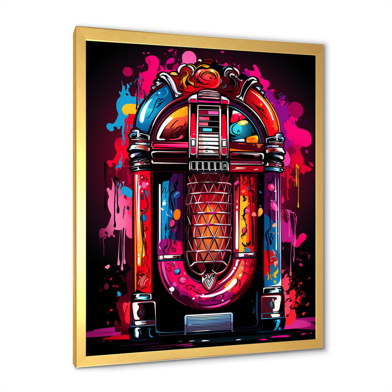 Rock N Roll Jukebox Fever II - Jukeboxes, art mural, Cadre photo doré simple, H 44 po x l 34 po x P 1,5 po