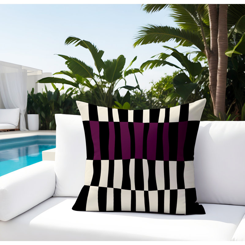 Bianca Spun Polyester Reversible Throw Pillow, Purple/Off White/Black, 15"H x 15"W
