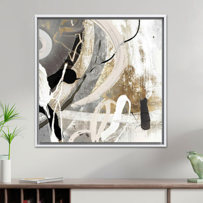Gray and Gold Abstract Canvas Art: Modern Wall Decor Print,1P WhiteFramedCanvas