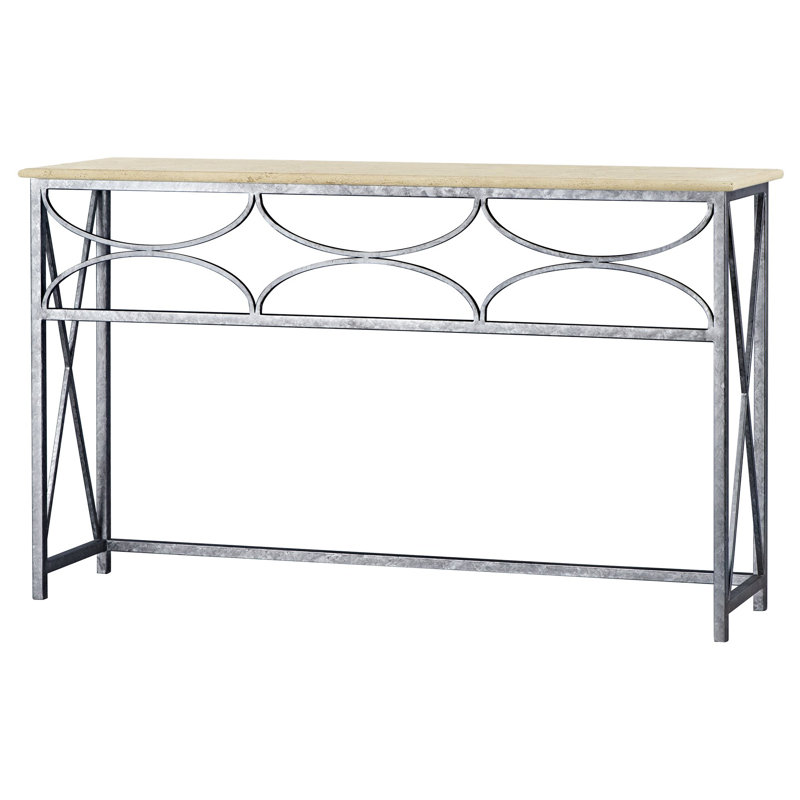 Diamond Console Table, Royal Silver, Lite Travertine