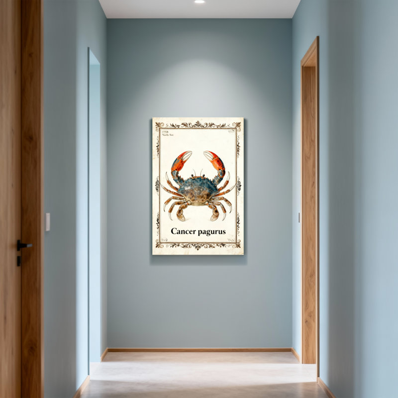 Illustration de crabe d'animaux avec bordure ornée d'animaux, H 18 po x l 12 po