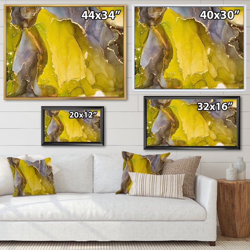 «Yellow Luxury», reproduction d'art sur toile abstraite, H 30 po x l 40 po x P 1,5 po, Cadre flottant en érable