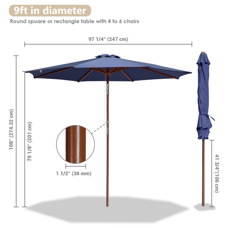 Parasol de marché 9 pi Coleford, Bleu marine