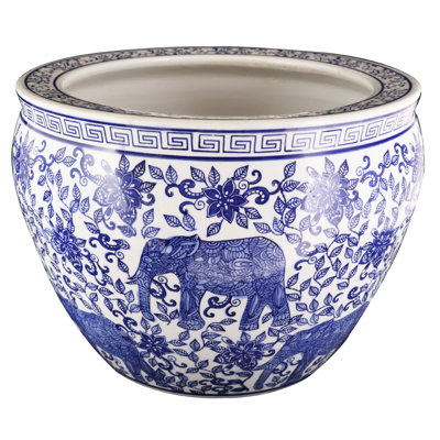 Bocal en porcelaine bleu et blanc avec motif d'éléphant