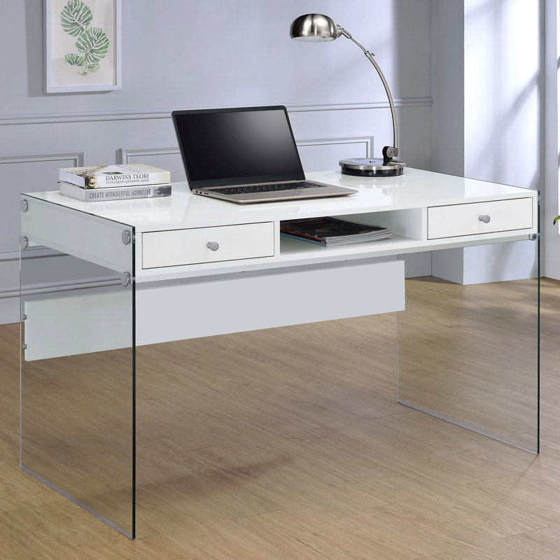 Bureau d'écriture blanc à 2 tiroirs à 2 tiroirs blanc brillant