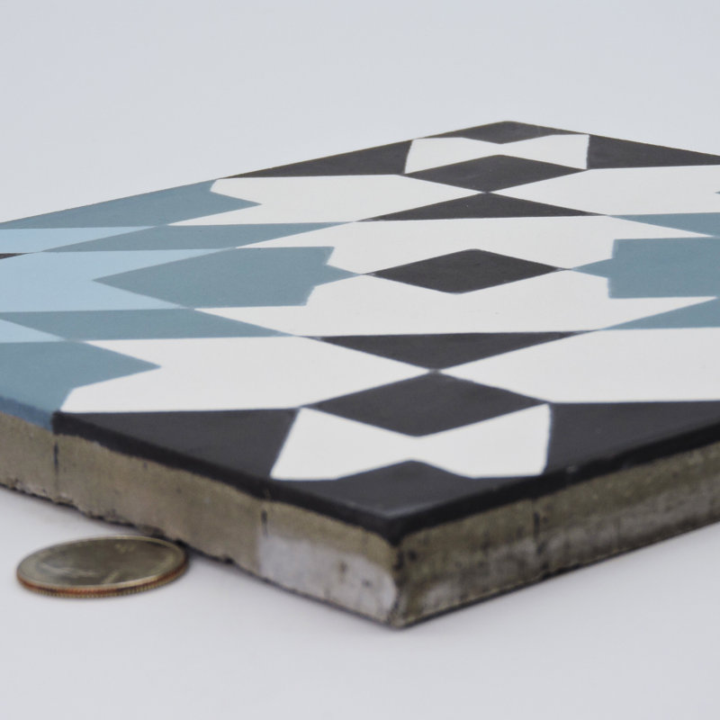 Reno 8" x 8" Cement Patterned Wall & Floor Tile, Sky Blue/Black/White