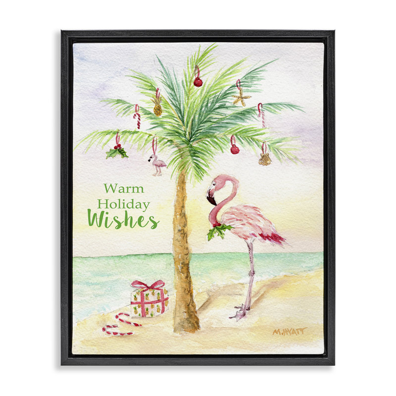 «Tropical Flamingo Christmas» par Melissa Hyatt LLC, Cadre flottant noir de jais, H 31 po x l 25 po
