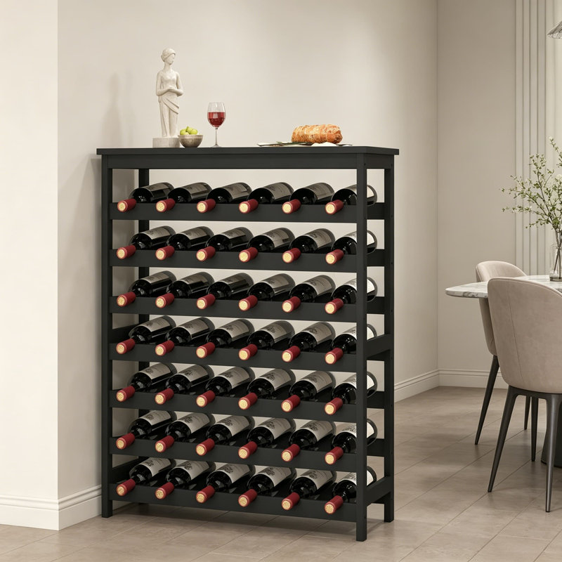 Support à vin sur pied 42 bouteilles en bambou, étagère de rangement à 7 niveaux avec plateau de rangement pour bouteilles de vin et support à vin pour garde-manger