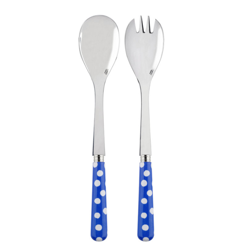 Sabre Paris - Salad Cutlery Set White Dots, Lapis Blue