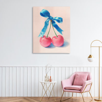 Twin Cherries with Blue Ribbon Canvas, design by Imagine It Images