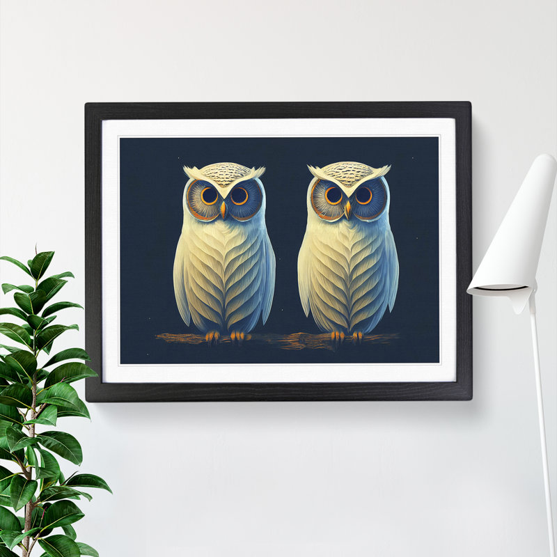 Symmetrical Owls - Single Picture Frame Print, Black, 25cm H x 34cm W
