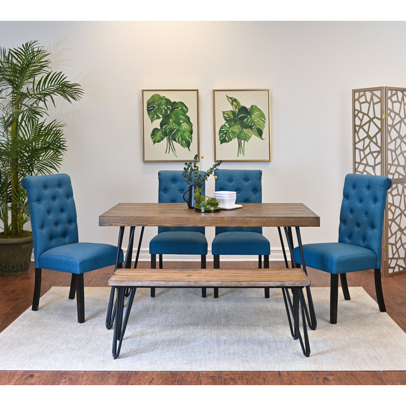 Ensemble de salle à manger Red Barrel Studio® Tisheka, Table, banc, 4 chaises, Bleu